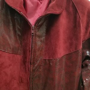 Vintage Sandro Suede & Leather Animal print Jacket